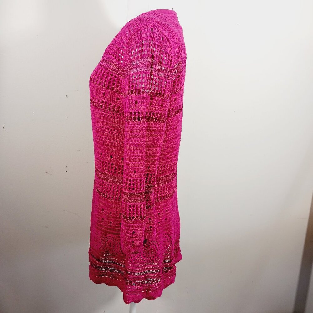 Hot In Hollywood Fuchsia Pink Crochet Tunic W/ Attached Tank, 3/4 Sleeve, Medium - Picture 4 of 16